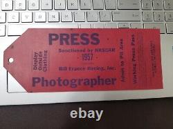 1957 Daytona Beach Stock Car Race Press Pass Ticket Pit Bill France Cotton Owens